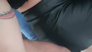 Giovanna Garbi wearing leather skirt put cock in mouth