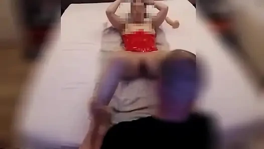 UDA naughty Hot MILF gets real orgasm in her horny tight red corset and husband eats cum