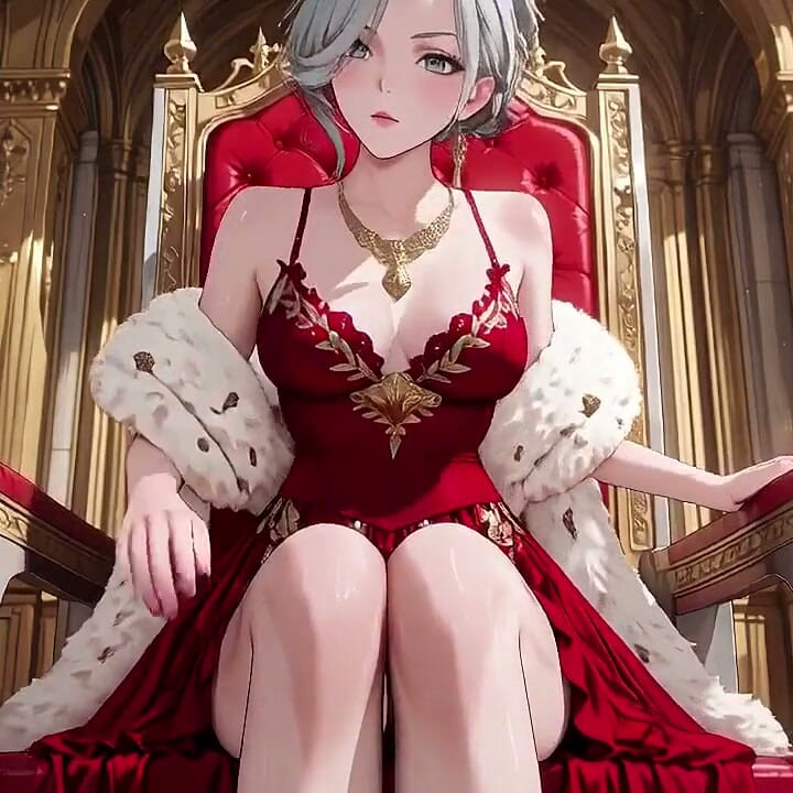 Silver Queen on the Golden Throne! Red Silk, Lazy Gaze, and a Teasing Glance That Melts You