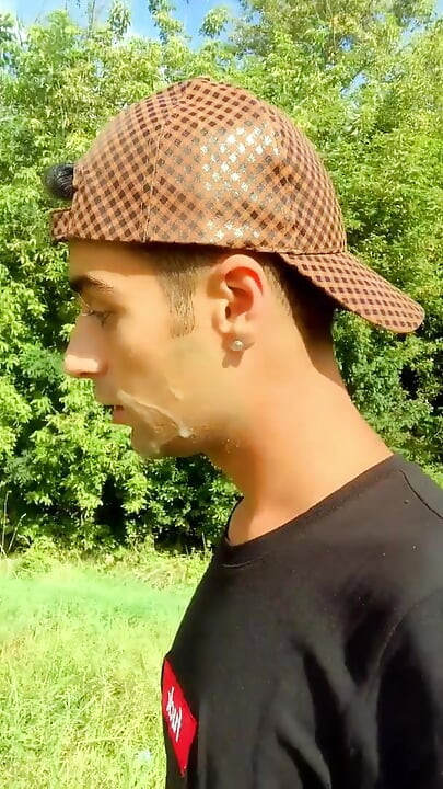 Boy Walks with Cum Mess on Face but He Need to Hide Because Someone Comes