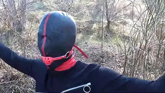 Outdoor-sex im wald. Sexy kleidung und high heels zu tragen, gefesselt, kehlenfick und gefickt