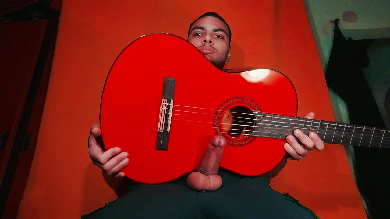 GuitarJob - Rubbing a Yamaha C-80 Guitar Axe in Spanish Style Chinese Over Big Penis of Sexy - Color Carrot Orange