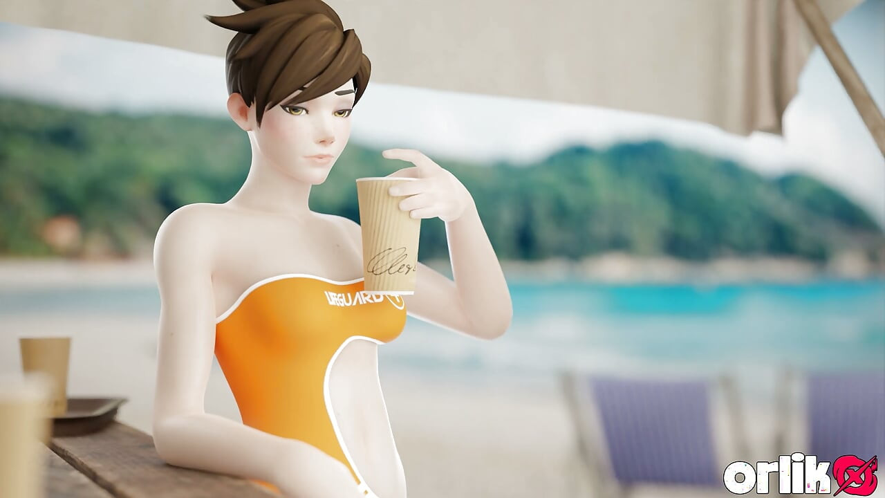 Tracer beach blowjob und kondom-fick & wildes analreiten und tittenfick abspritzen - 3D Overwatch Animation