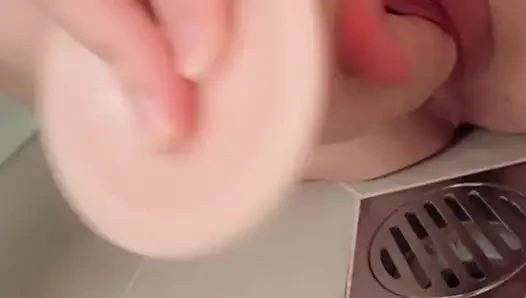 Dildo fucking my wet pussy in the shower