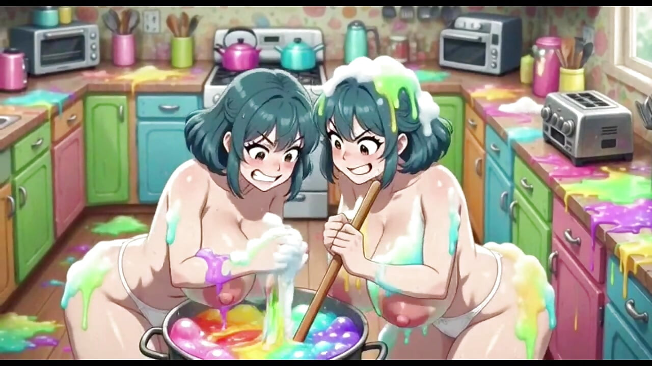 Wanita lucu memasak, animasi ai