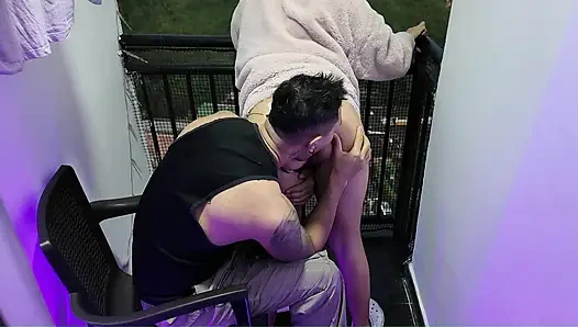 Hardcore sex on the balcony while neighbors watch us