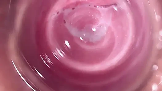 Camera deep inside Mia's teen creamy pussy