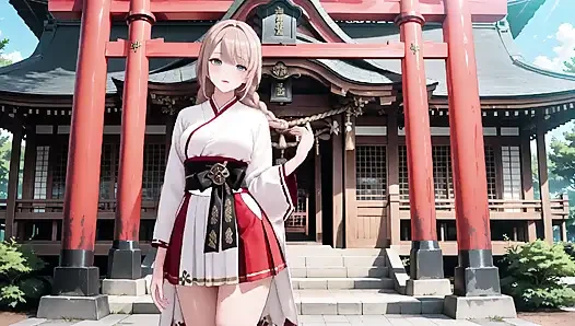 Forbidden Contrast Between Shrine & Bedroom, Wet Secrets Under Red & White Kimono.