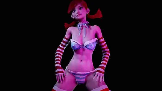 Gadis rambut merah dengan kuncir menari: hentai 3d