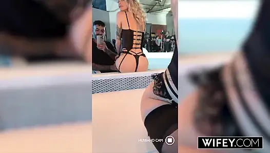 Wifey Tiny Hotwife Sammm Next Door Holds Hubby's Hand While She Devours Monster BBC