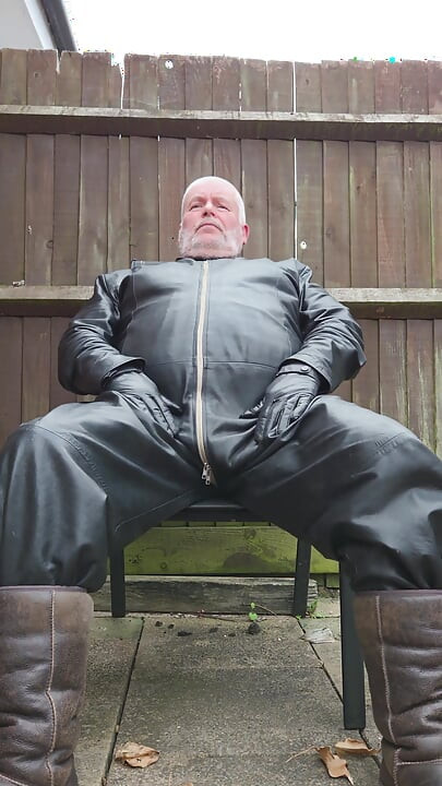 Leather Overalls in the Garden