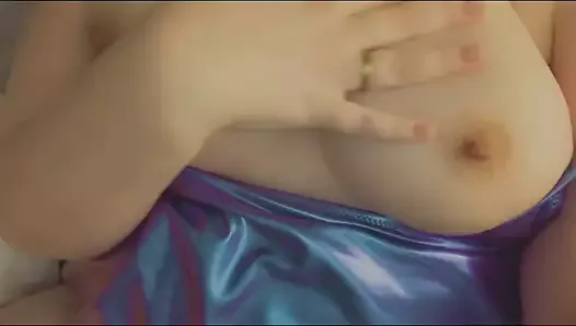 Hot young milf spreads pussy in shiny new panties.
