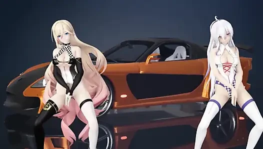Schokoladen-Sahne, Duett-striptease; Schwarze strümpfe; Weiße strümpfe; Renn-trikots