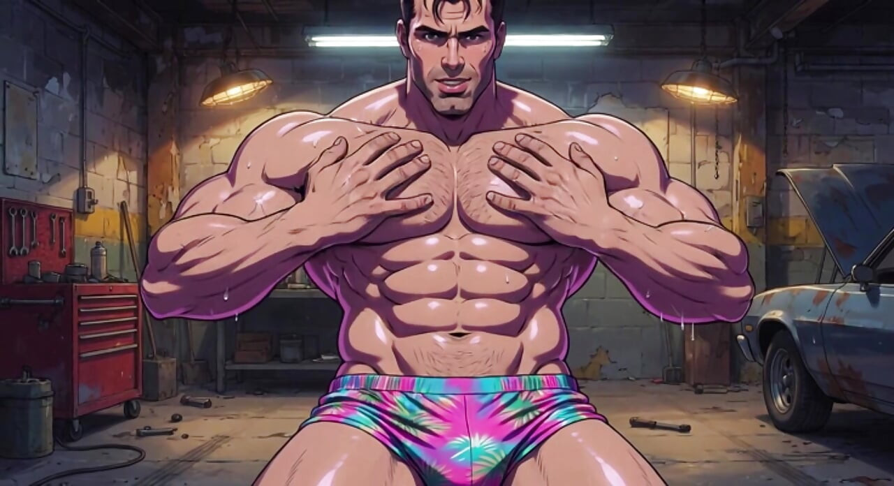 Ai Muscular Men Mechanic Garage