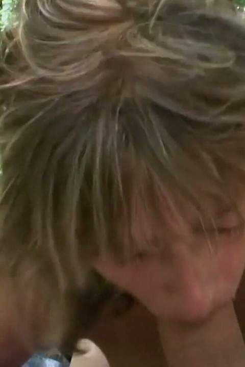 Blonde Sucks Cock and Rides It Outdoors