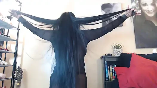 Long hair flipping brushing