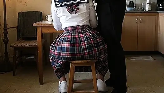 Uncle Pressing His Petite Big Ass Schoolgirl Niece on the Chair
