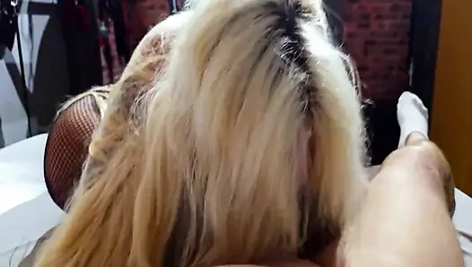 German Curvy Blonde Girl Give Risky POV Blowjob and Cowgirl