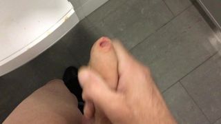Jerk off and cum in public restroom