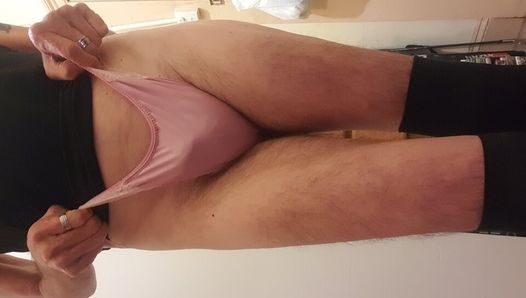 Panty boy in his slutty schoolgirl skirt & new pink panties