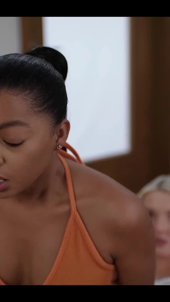 Key moment from "Ebony Mesmerized Into Sucking Futa Cock - Femdom Blonde Shemale Mistress Creampie"