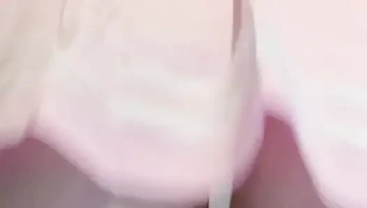 Thick BBW rides big realistic dildo in a pink babygirl cheer dress