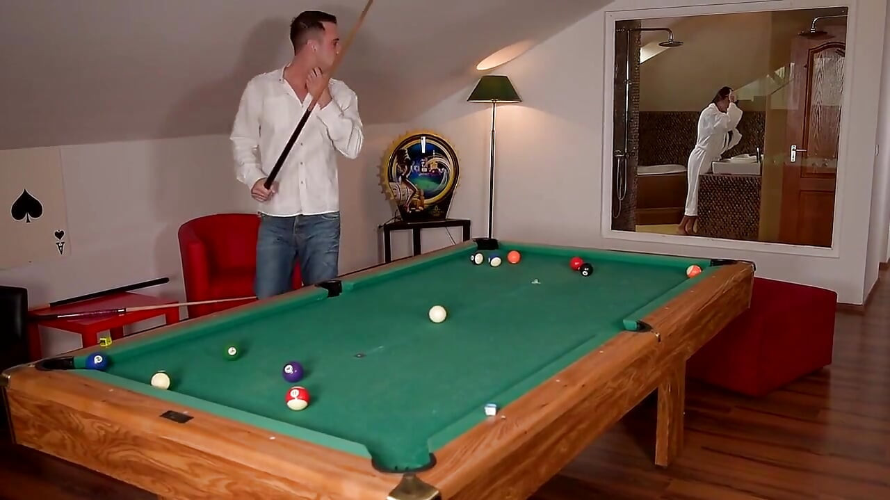 Hot Pool Table Fuck with Stockings and Legs up