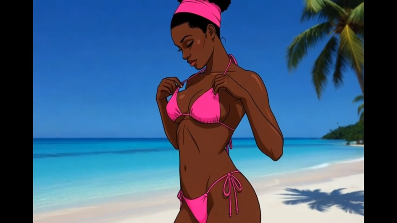 Tengerparti ribanc: A szexi afrikai lány élvezi az életet a Paradise Beach-en, és váratlanul találkozik egy buja fehér sráccal