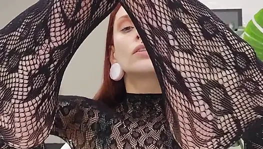 Foot Worship in Sheer Black Fishnet Bodysuit - Perfect Nylon Feet