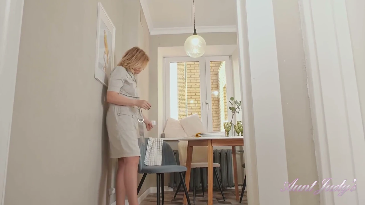 55yo mature milf Diana makes herself cum in the dining room