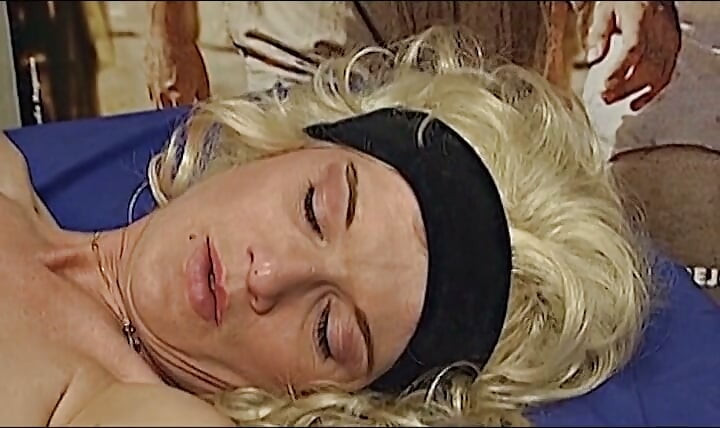 Horny blonde German MILF in latex dominated dude and ebony chick