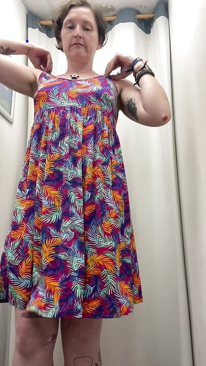 Striptease in a Shop as I Get Naked to Try on Dresses and a Bikini Top