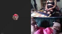 Różowe maminsynek czerwone usta i 4 dziewczyny bawiące się na skype
