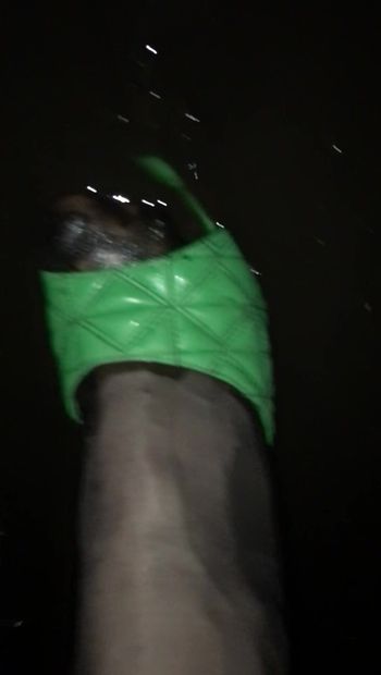 Ts trans nylon public muddy feet