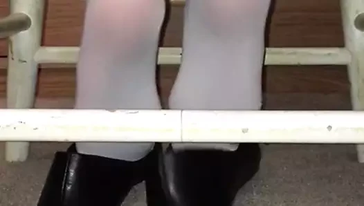 White Tights Shoeplay in Black Flats
