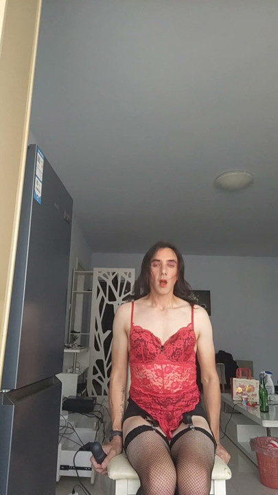 Sissy slut strips, plays with dildo and vibe before Cumming | Clip 2