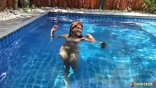 JohnTronX - Wet Asian babe gets a hard anal pounding by the pool