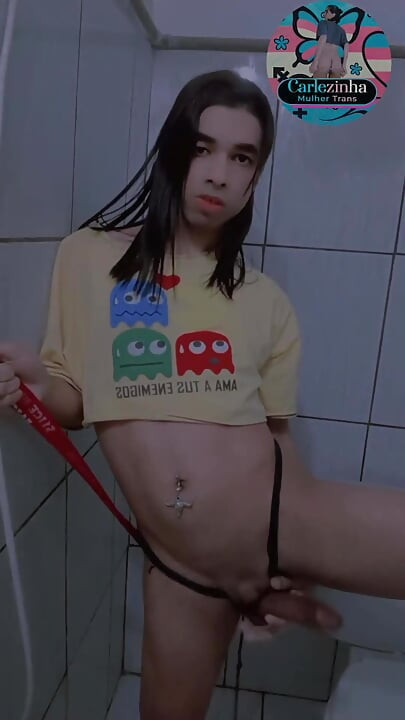 Carlezinha - Naked Dicked Trans Woman in Cropped with a Hot Cock Very Hard Tied Tight