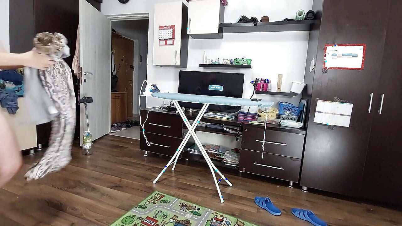 Morena sexy fazendo tarefas nuas em casa