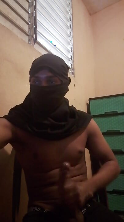 Masked big black cock masturbates