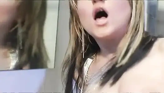 Blonde Babe in Red Boots Fingers Pussy on Toilet