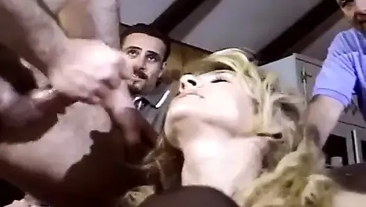 Attractive Hot Blonde Sexy Milf Gets Gangbanged by Three Hard Cock Dudes