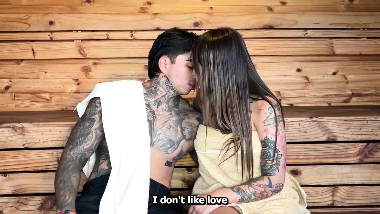 My neighbor leaves me alone with her boyfriend and we end up fucking in the sauna