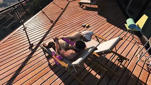 GTA V Big Booty Lady in pink gloves destroys Franklin Part 3