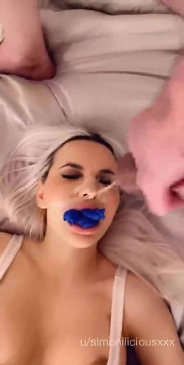 Girl with panty stuffed mouth takes cumshot