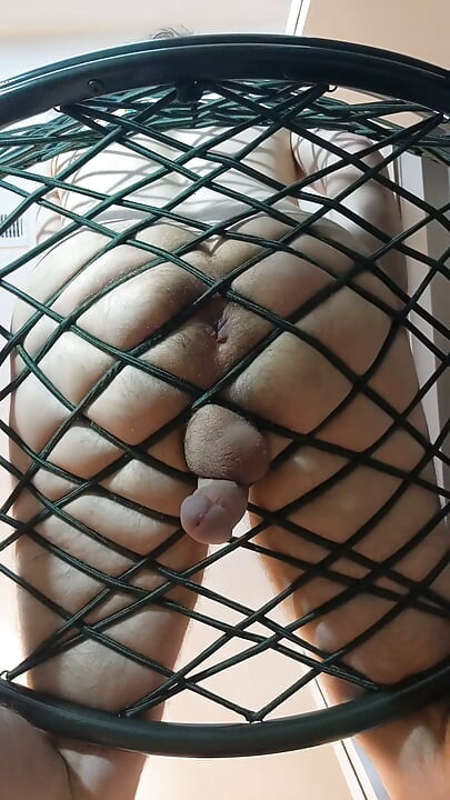Bungee fun. boy's puckered asshole dripping cum on camera