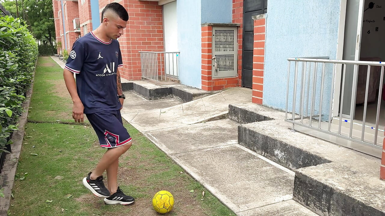 My neighbor's pervert plays soccer his ball falls in and we end up fucking.