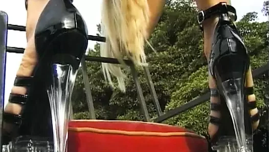 Super busty blonde MILF from Germany showing her dildoing skills