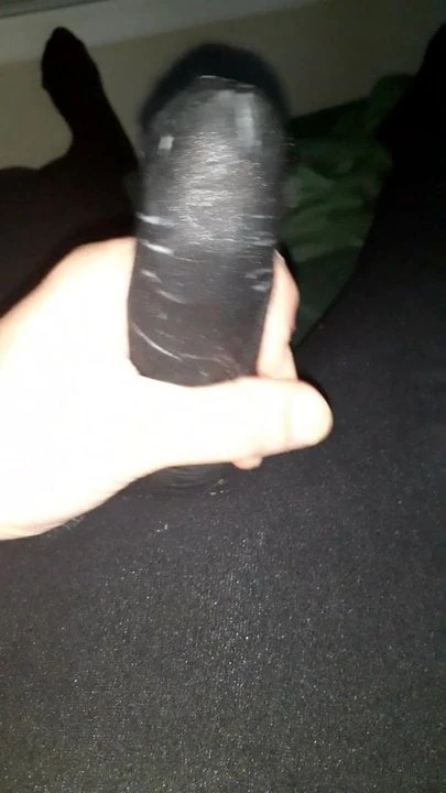 Nylon sock stroke with a cum eruption