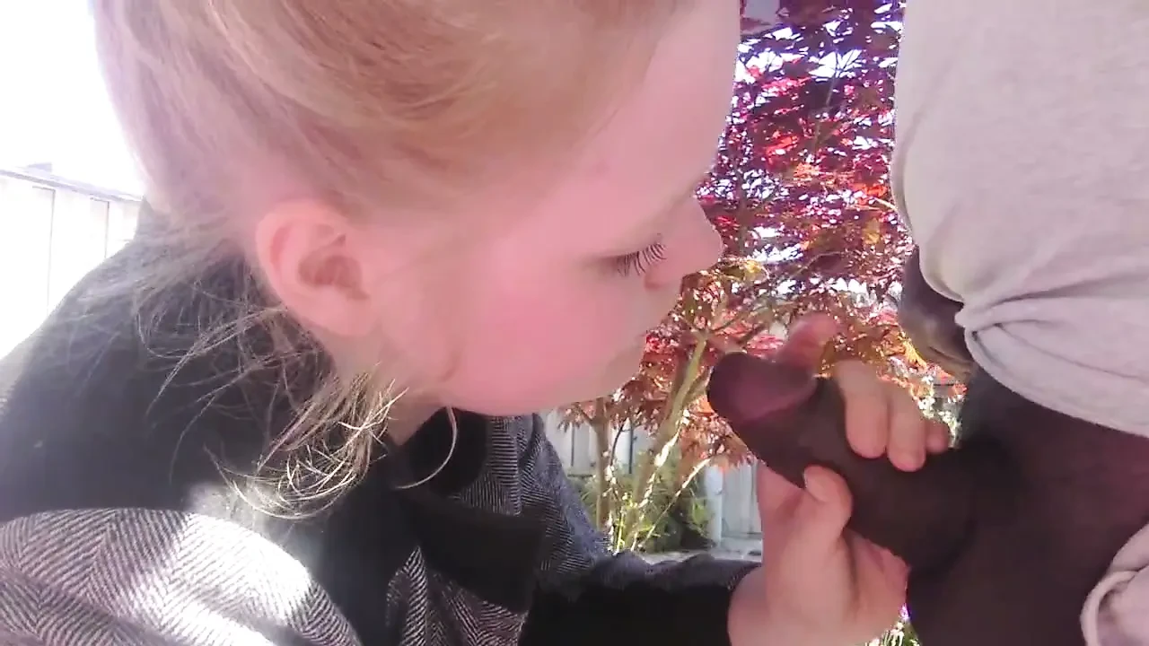Blond teen sucking Black Cock in Garden Blowjob